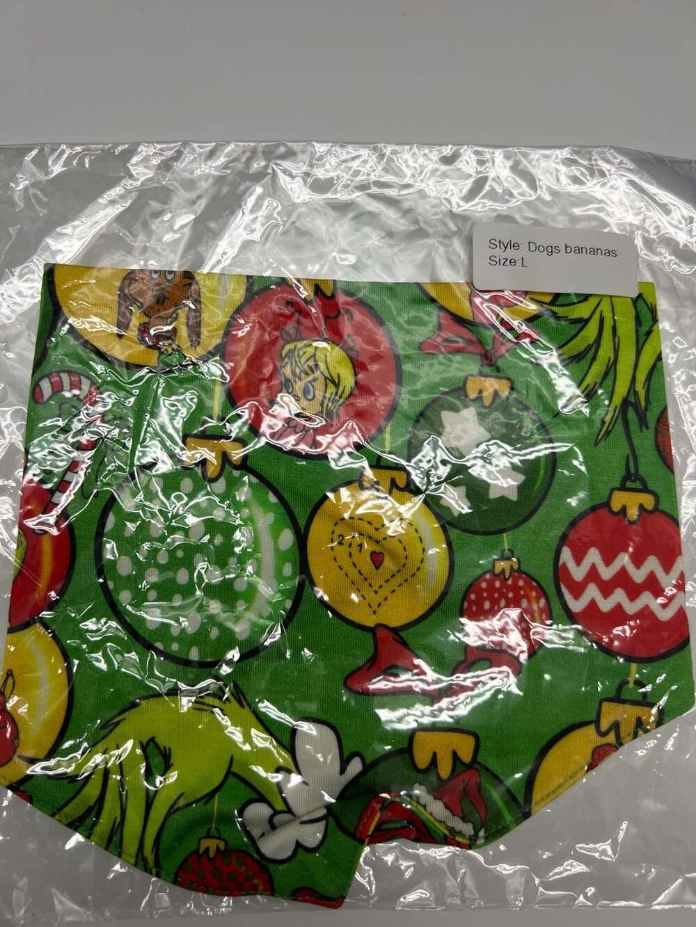 Showstoppers Dr. Seuss The Grinch Holiday Ornaments Green Dog Bandana Size L